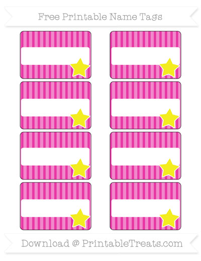 Free Hot Pink Thin Striped Pattern Star Name Tags — Printable Treats.com