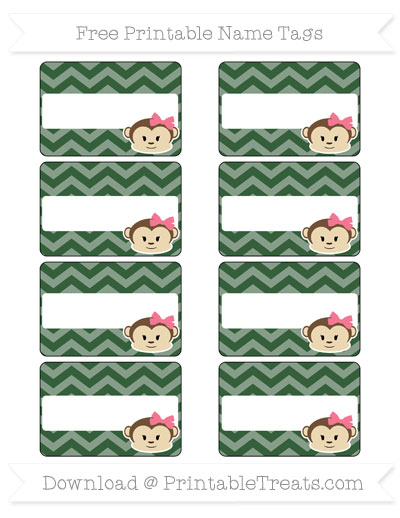 free hunter green chevron girl monkey name tags printable treatscom
