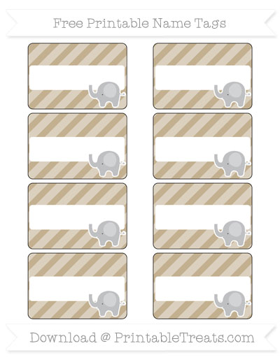 free khaki diagonal striped elephant name tags printable treatscom