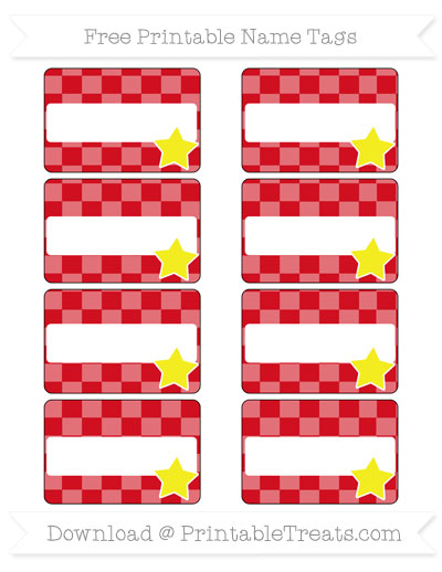Free Lava Red Checker Pattern Star Name Tags — Printable Treats.com