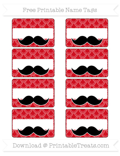 Free Lava Red Fish Scale Pattern Mustache Name Tags