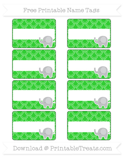 free lime green fish scale pattern elephant name tags printable
