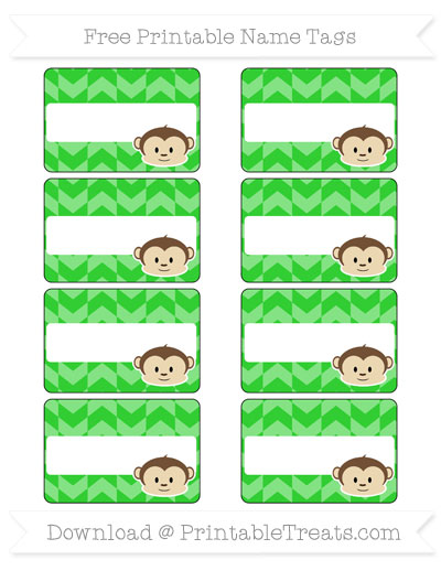 Free Lime Green Herringbone Pattern Boy Monkey Name Tags — Printable Treats.com