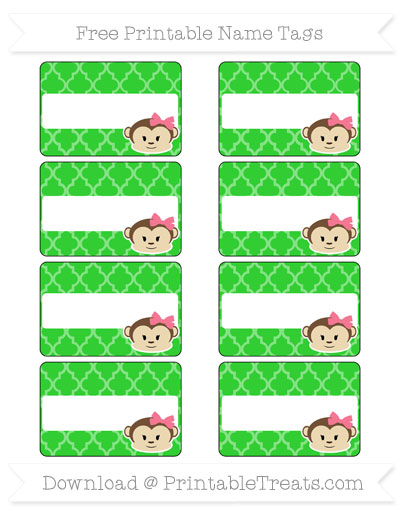 Free Lime Green Moroccan Tile Girl Monkey Name Tags — Printable Treats.com