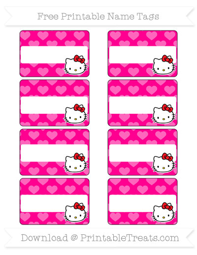 free magenta heart pattern hello kitty name tags printable treatscom