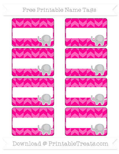 free magenta herringbone pattern elephant name tags printable treatscom