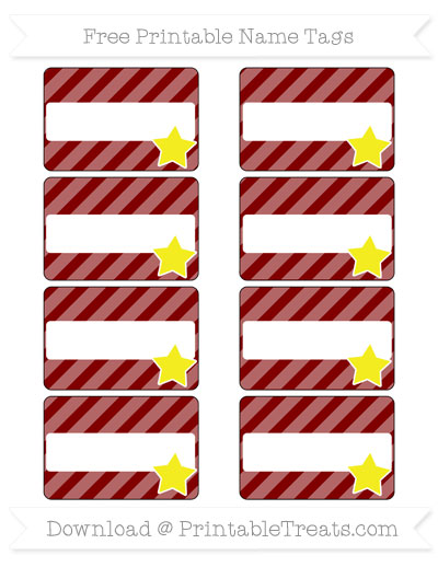 Free Maroon Diagonal Striped Star Name Tags — Printable Treats.com