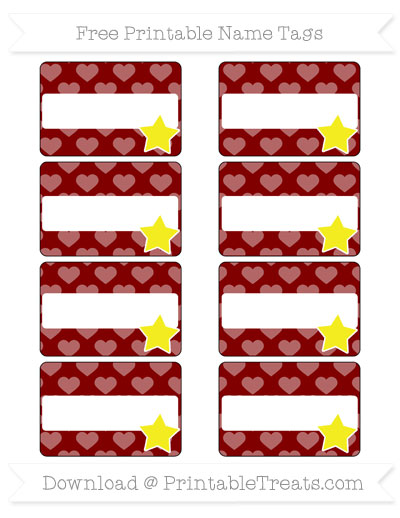 Free Maroon Heart Pattern Star Name Tags Printable Treats