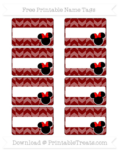 Free Maroon Herringbone Pattern Minnie Mouse Name Tags — Printable ...