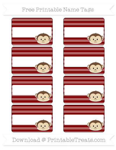 free maroon horizontal striped boy monkey name tags printable treatscom