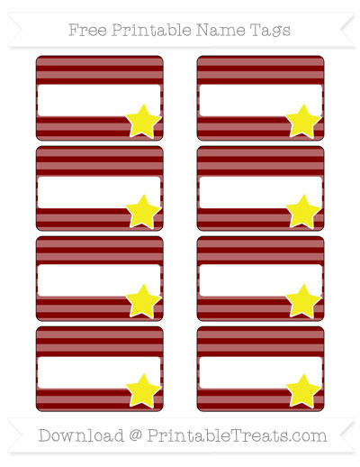 Free Maroon Horizontal Striped Star Name Tags — Printable Treats.com