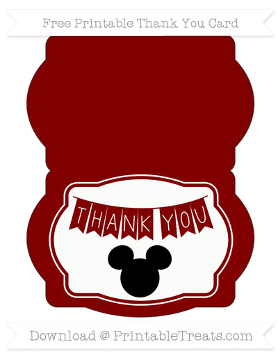 Maroon Mickey Mouse Thank You Card — Printable Treats.com