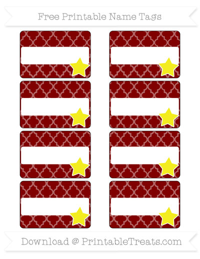 Free Maroon Moroccan Tile Star Name Tags — Printable Treats.com