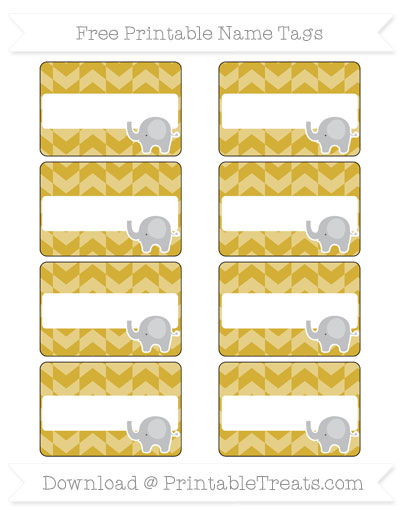 free metallic gold herringbone pattern elephant name tags printable