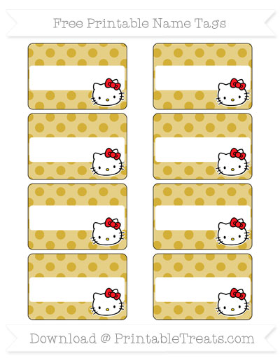 free metallic gold polka dot hello kitty name tags printable treatscom