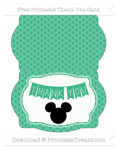 Mint Green Fish Scale Pattern Mickey Mouse Thank You Card — Printable ...