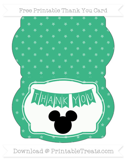 Mint Green Star Pattern Mickey Mouse Thank You Card — Printable Treats.com