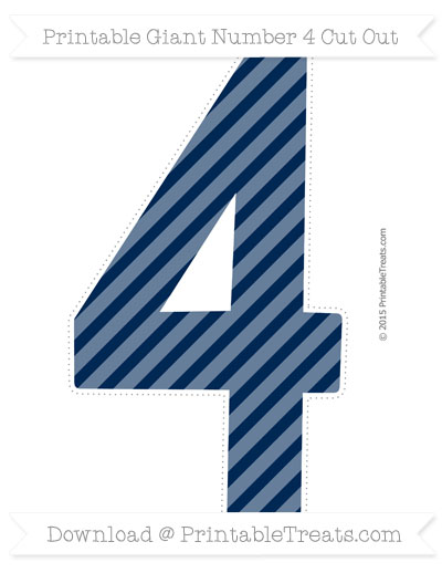 Navy Blue Diagonal Striped Giant Number 4 Cut Out — Printable Treats.com