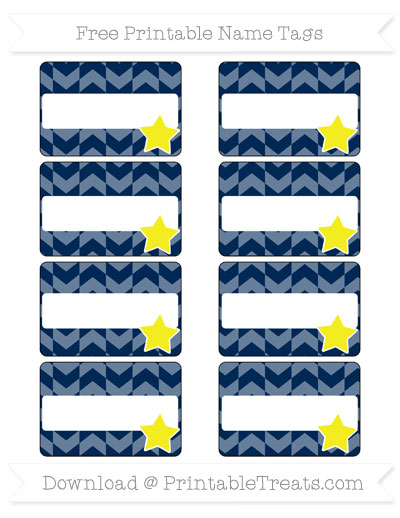 Free Navy Blue Herringbone Pattern Star Name Tags — Printable Treats.com