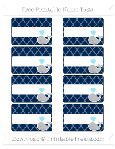 Free Navy Blue Moroccan Tile Whale Name Tags — Printable Treats.com