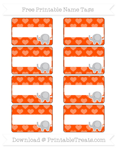 free orange heart pattern elephant name tags printable treatscom
