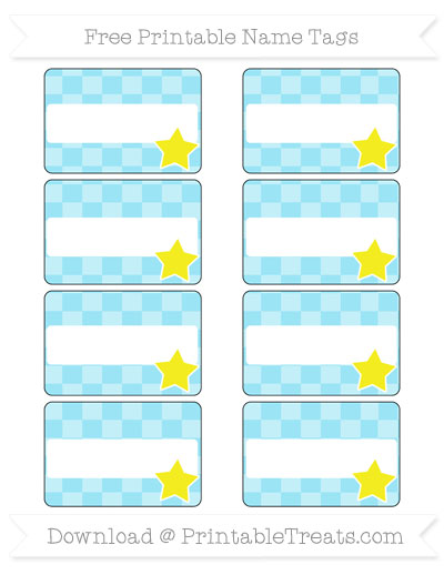 Free Pastel Aqua Blue Checker Pattern Star Name Tags — Printable Treats.com