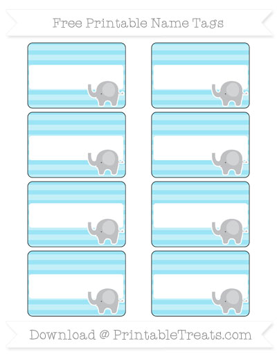 free pastel aqua blue horizontal striped elephant name tags printable