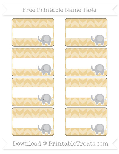 free pastel bright orange herringbone pattern elephant name tags