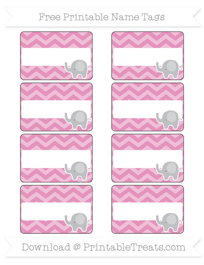 free pastel bubblegum pink chevron elephant name tags printable