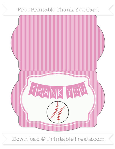 Pastel Bubblegum Pink Striped Baseball Thank You Card — Printable ...