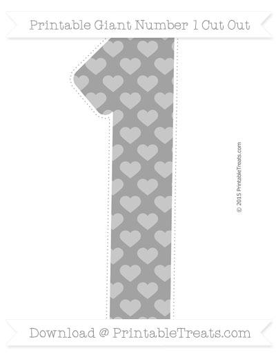 Free Pastel Grey Heart Pattern Giant Number 1 Cut Out