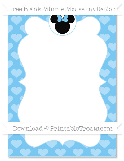 Free Pastel Light Blue Heart Pattern Blank Minnie Mouse Invitation