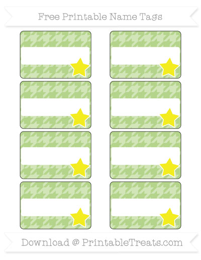Free Pastel Light Green Houndstooth Pattern Star Name Tags — Printable ...