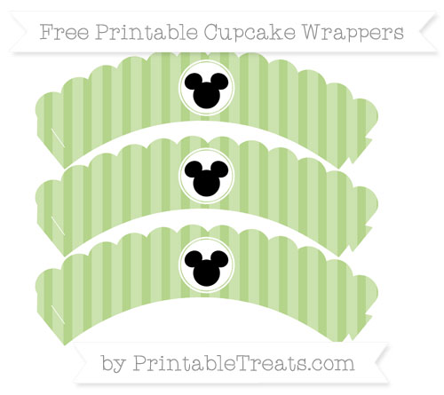 Free Pastel Light Green Striped Mickey Mouse Scalloped Cupcake Wrappers ...