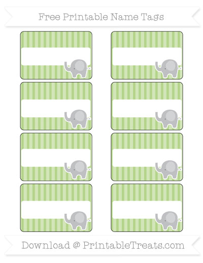 free pastel light green thin striped pattern elephant name tags