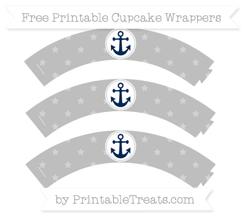 Pastel Light Grey Star Pattern Nautical Cupcake Wrappers — Printable ...