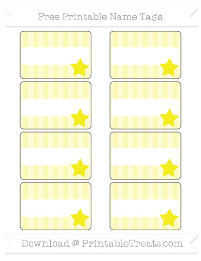 Free Pastel Light Yellow Striped Star Name Tags — Printable Treats.com