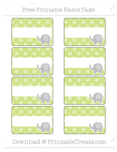 free pastel lime green dotted pattern elephant name tags printable