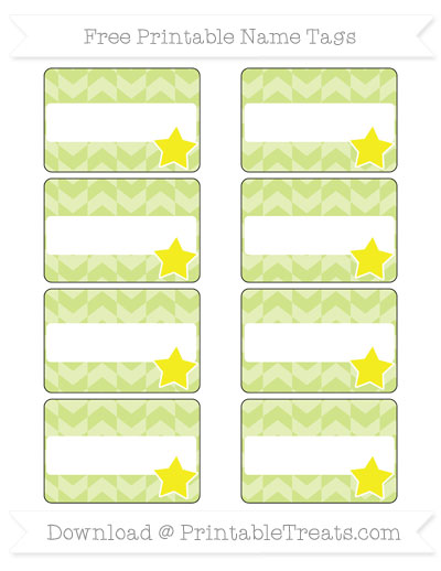Free Pastel Lime Green Herringbone Pattern Star Name Tags — Printable ...