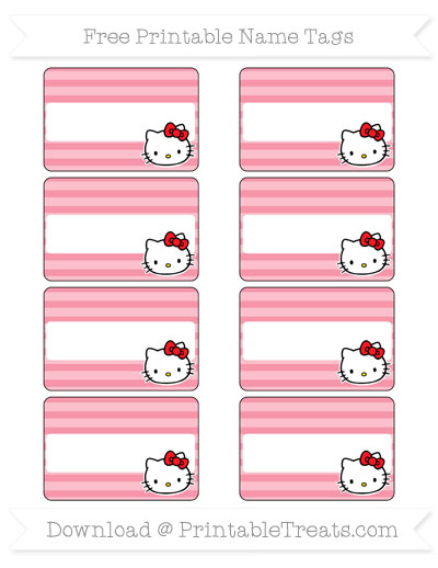 free pastel pink horizontal striped hello kitty name tags printable