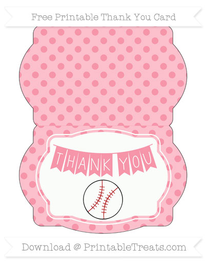 Pastel Pink Polka Dot Baseball - Free Pastel Pink Polka Dot Baseball Thank You Card 