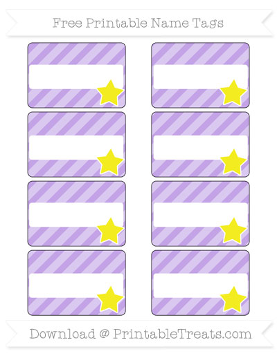 Free Pastel Purple Diagonal Striped Star Name Tags — Printable Treats.com