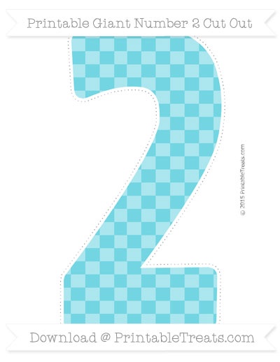 Pastel Teal Checker Pattern Giant Number 2 Cut Out — Printable Treats.com