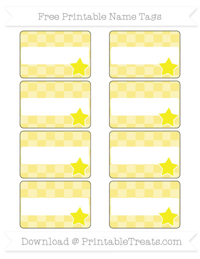 Free Pastel Yellow Checker Pattern Star Name Tags — Printable Treats.com