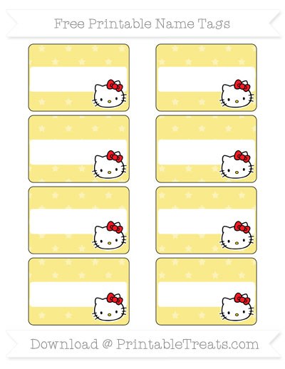 Free Pastel Yellow Star Pattern Hello Kitty Name Tags Printable Free Pastel Yellow Star Pattern Hello Kitty Name Tags