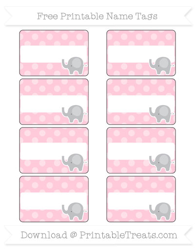 free pink dotted pattern elephant name tags printable treatscom