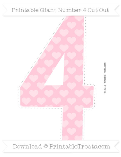 Pink Heart Pattern Giant Number 4 Cut Out — Printable Treats.com