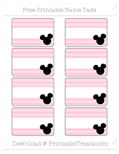 free pink horizontal striped mickey mouse name tags printable treatscom