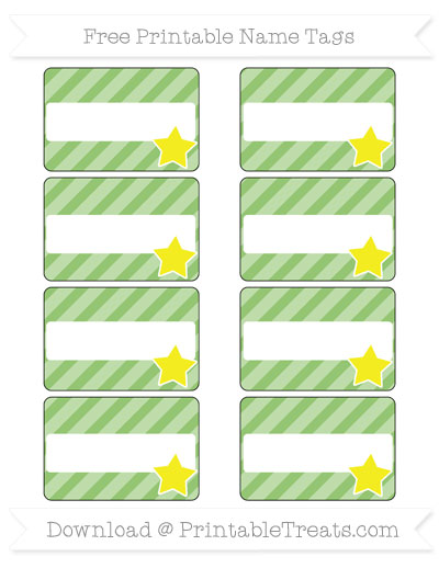 Free Pistachio Green Diagonal Striped Star Name Tags — Printable Treats.com