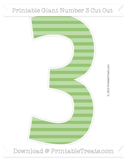 Pistachio Green Horizontal Striped Giant Number 3 Cut Out — Printable ...